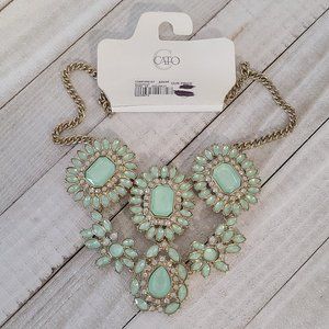 Vintage Cato Statement Large Bib Collar Necklace Boho Gold Tone Mint Green NWT